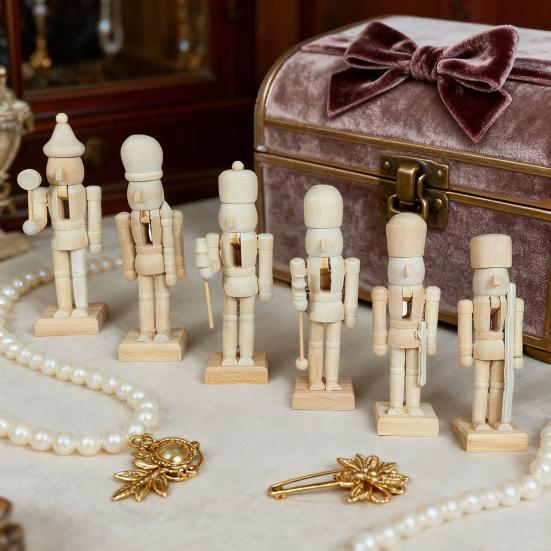 6Pcs Unfinished Christmas Nutcrackers 5 Inch Wooden Nutcracker Figurines DIY Nutcracker Soldier Figures Xmas Craft Project for Holiday Decorations