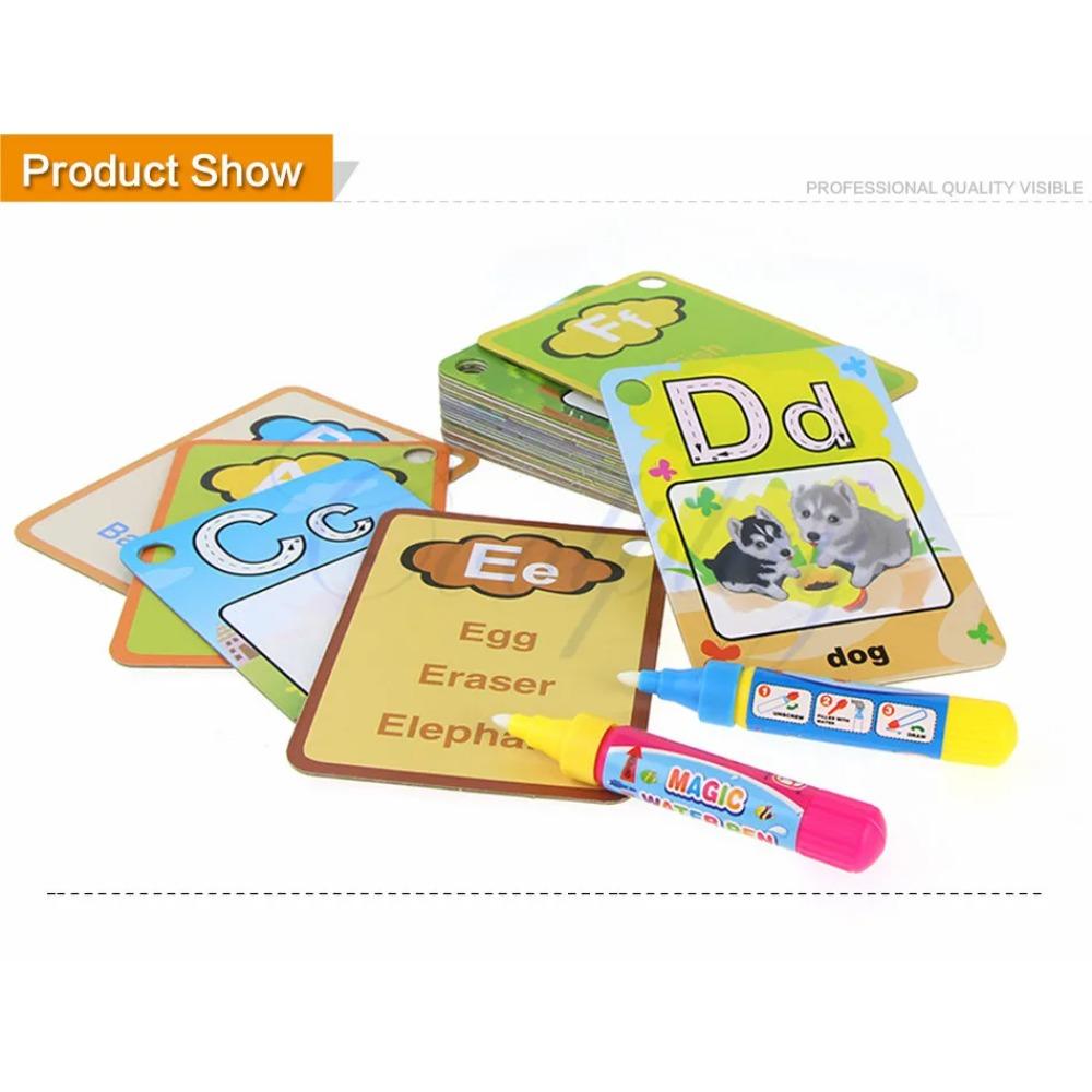 Water Drawing Card 26 Alphabet Coloring Book & 2 Magic Pen Letter Card Painting Board English Learning Educational Toys
