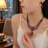 European Style Zircon Plum Red Necklace & Earrings Set
