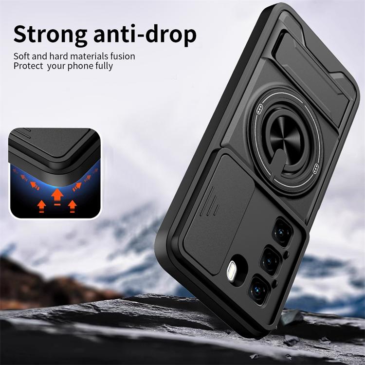 For Infinix Hot 60i Hot 60 Smart 10 Tecno Pop 10 Spark Go Lens Sliding Window Cover Car Magnetic Ring Double Bracket Phone Case