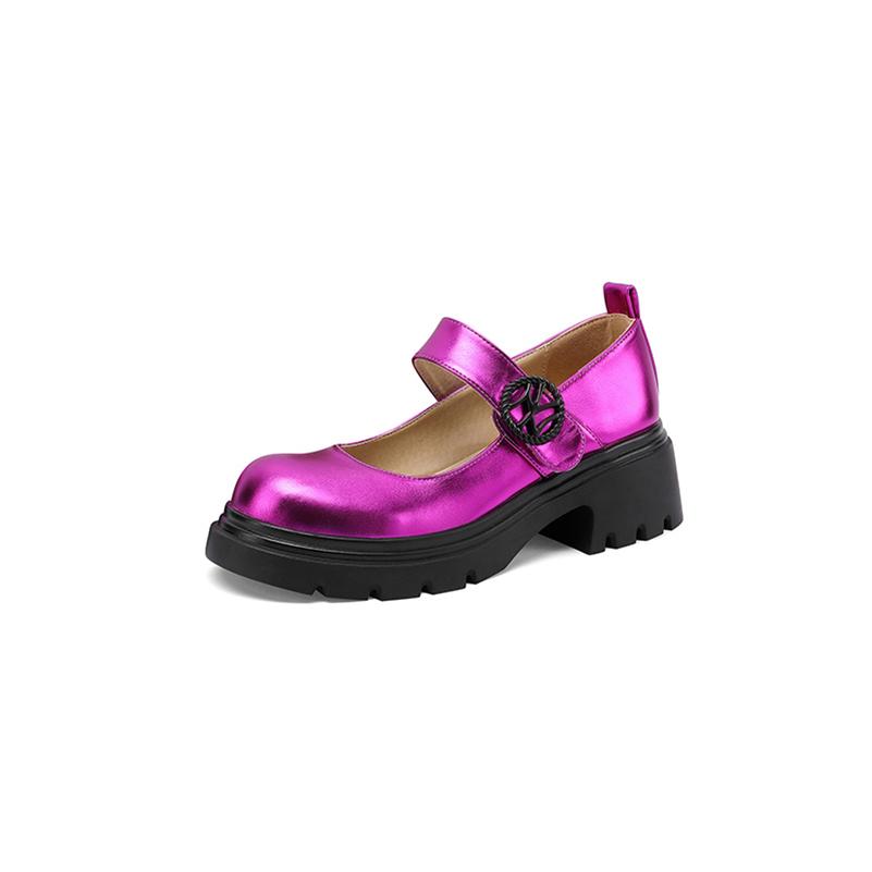 Women Mary Janes Pumps Round Toe Chunky Mid Heels Buckle Platform Glove Shoes Ladies Fashion Shoes Spring Autumn Pink 43