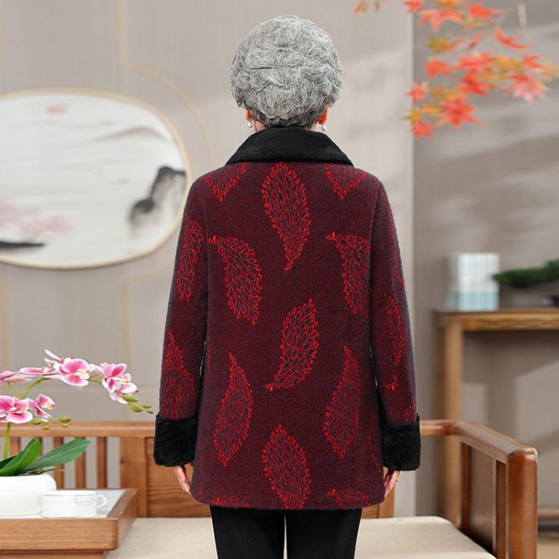Old lady coat winter long mink fleece coat fleece thickened thermal cotton-padded coat
