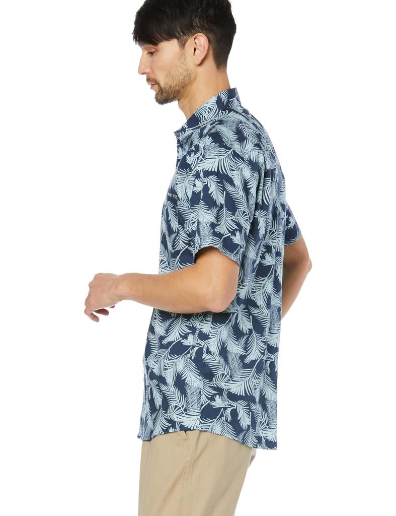 Amazon Essentials Regular Fit Short Sleeve Patterned Shirt in Navy Blue Sky with Palm Leaf Size XL Men's Design,