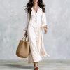 Autumn New European and American Fashion Casual Cotton and Linen Long-sleeved Button Placket Dress Women's Clothing