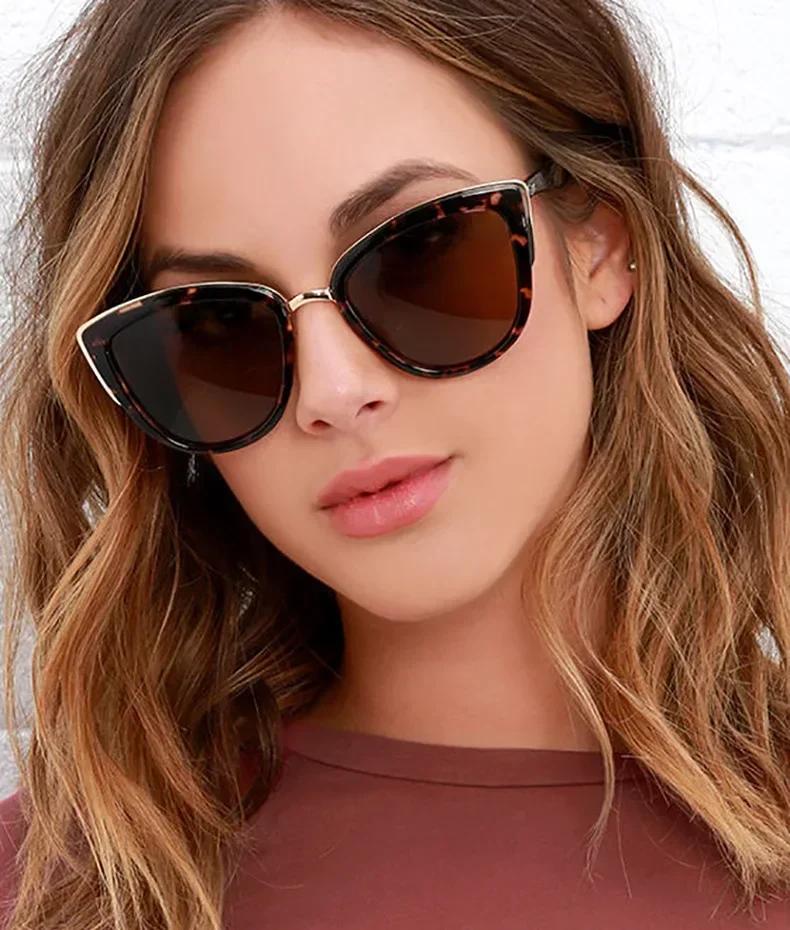 Brand Vintage Cat Eye Sunglasses Woman Retro Driving Round Metal Frame Sun Glasses For Female Mirror UV400