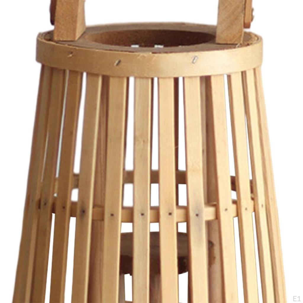 Bamboo Rattan Lantern Hanging with Handle Candle Holder for Outdoor Hotel Balcony