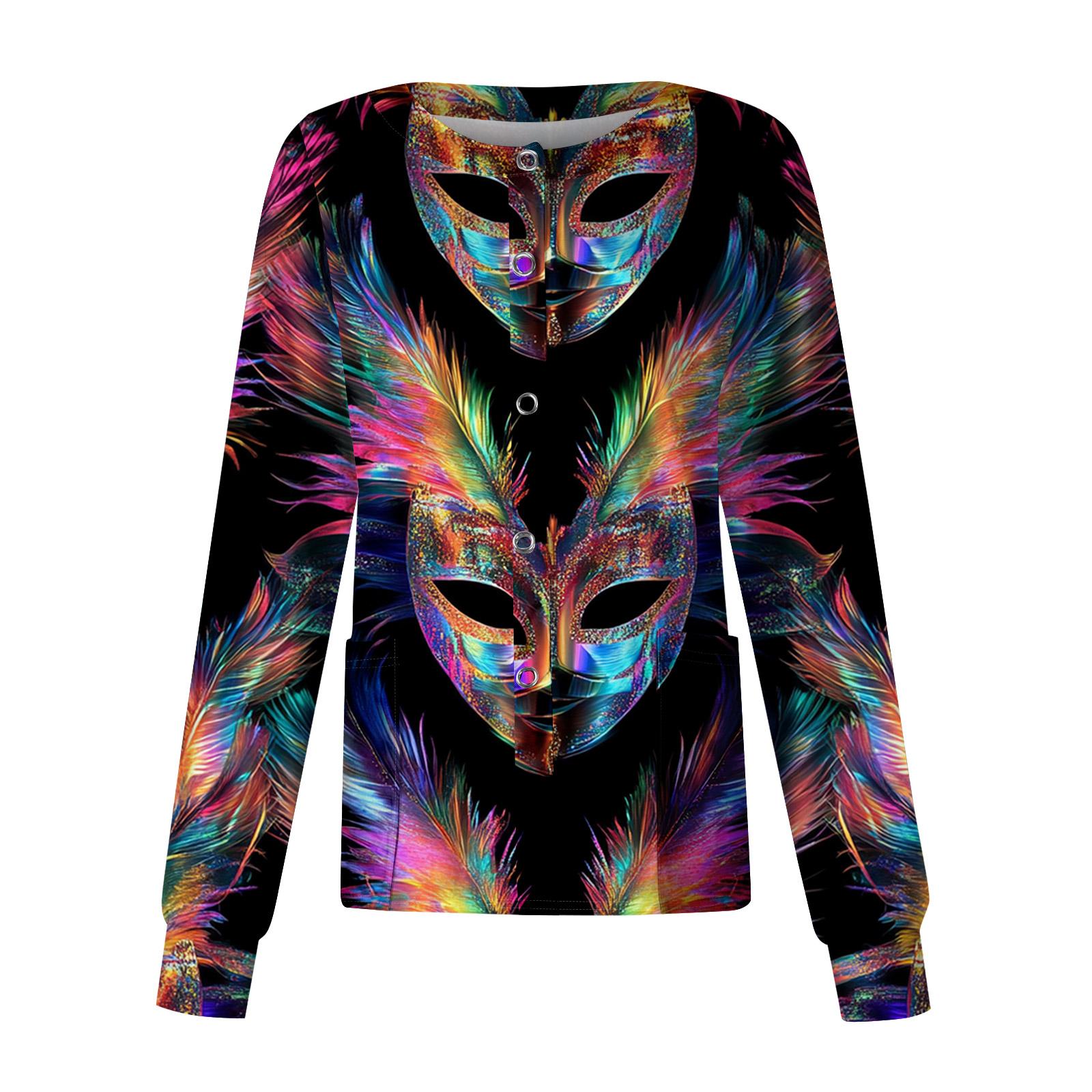 

Women s Casual Long Sleeve Single Breasted Printed Dry- Top XXXXXL Темно-синій