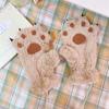 Cute Cartoon Bear and Cat Paw Plush Gloves for Girls - Warm, Thick Winter Riding Gloves with Neck Strap.