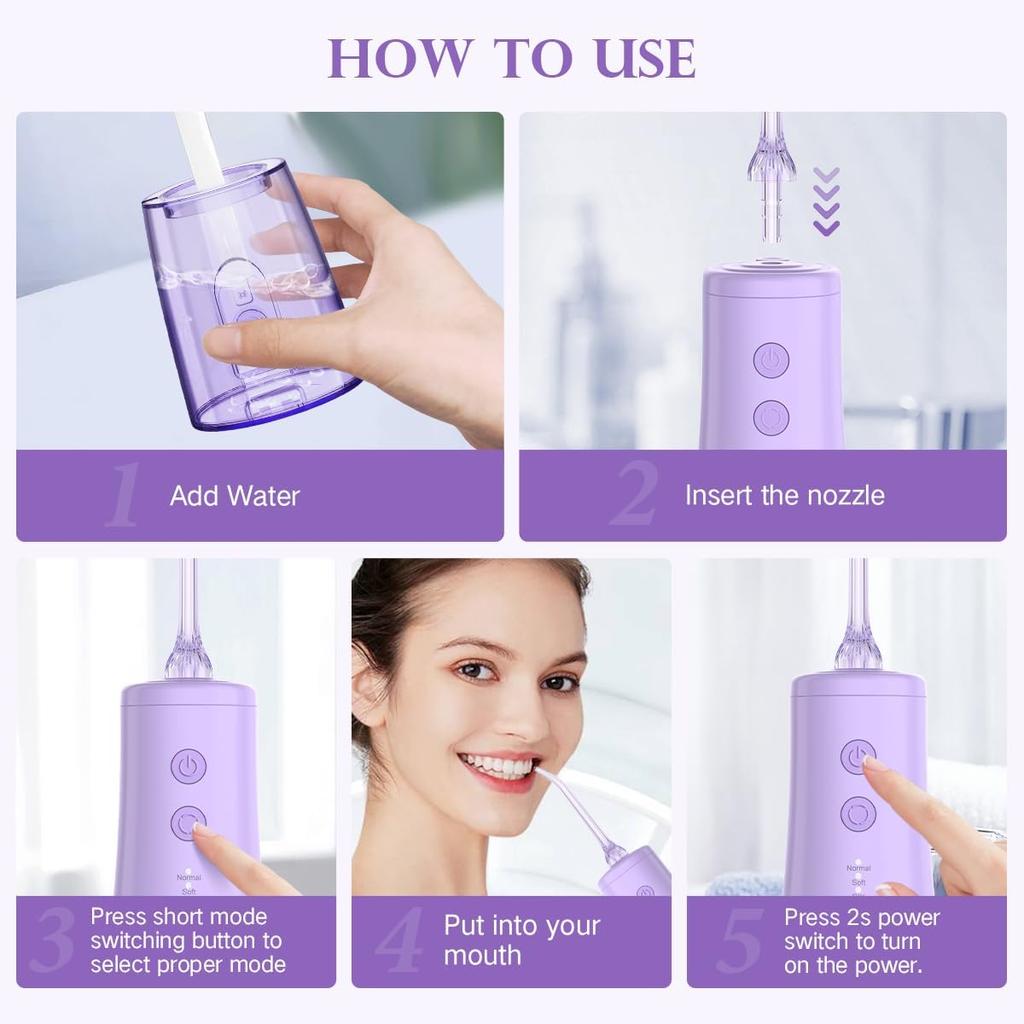 350mL/12oz Water Flosser with 3 Modes 6 Jet Tips,Dental Oral Irrigator USB Rechargeable Cordless Water Dental Picks for Teeth Cleaning,IPX7