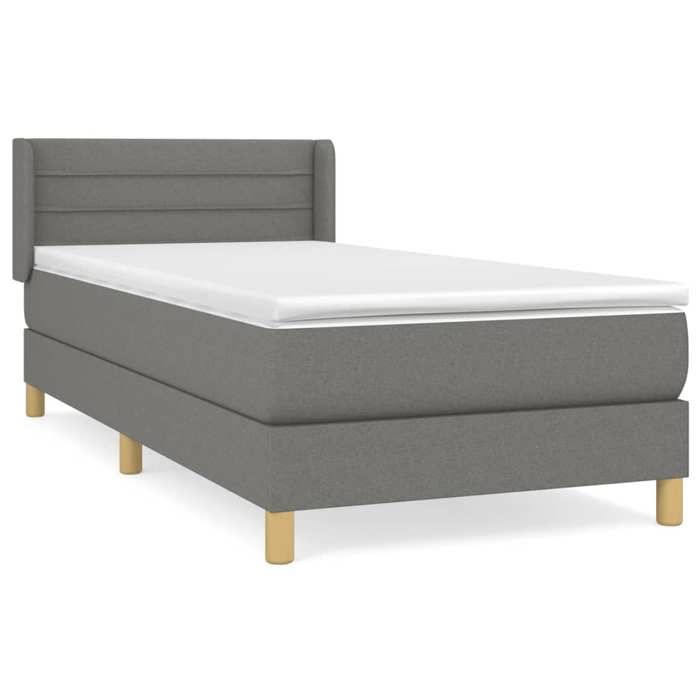 3130330 vidaXL Lit à sommier tapissier avec matelas Gris foncé 100x200cm Tissu