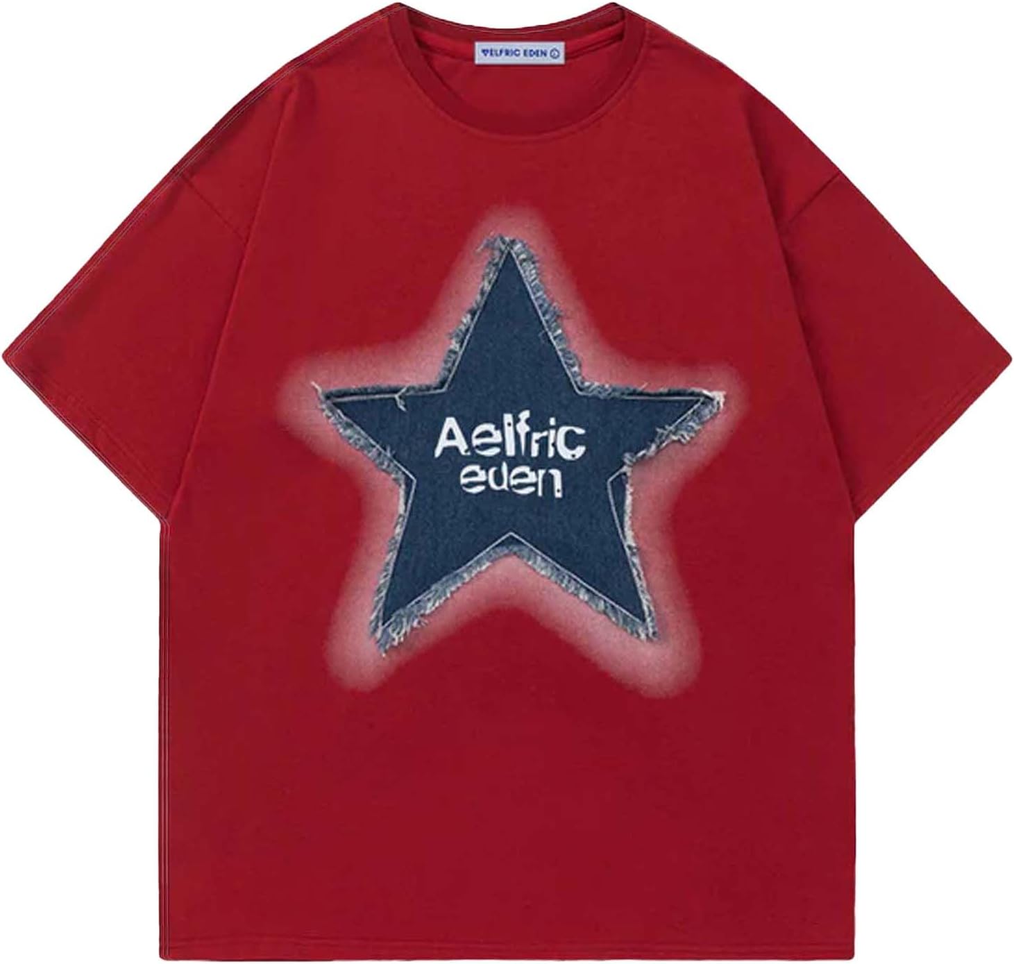 

Aelfric Eden Star T Shirts Oversized Graphic Tees Denim Patchwork Short Sleeve Crewneck Shirts Y2K Vintage Unisex Streetwear 5XL різнокольоровий