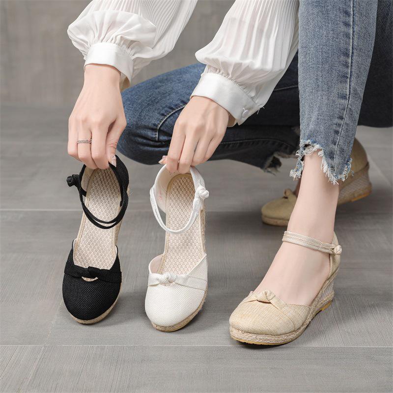 Women's 2025 Summer Slope Heel Roman Sandals - Casual High Heels, European & American Style, Fashionable Korean Design.