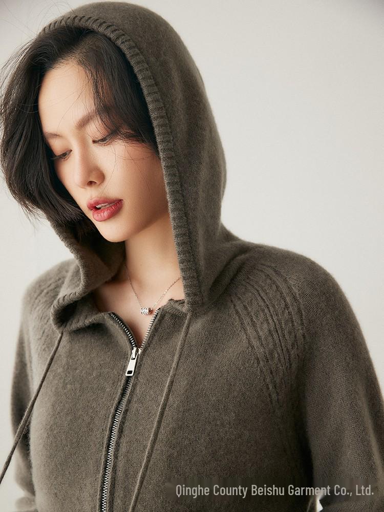 2024 Autumn-Winter Women's Cashmere Hooded Cardigan Knitwear Top