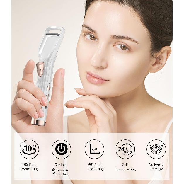 Heated Eyelash Curler Premium PRO - Fast Heat up in 8s - 24 Hours Long Lasting - Rechargeable Electric Eyelash Curler with Type-C, Innovative L
