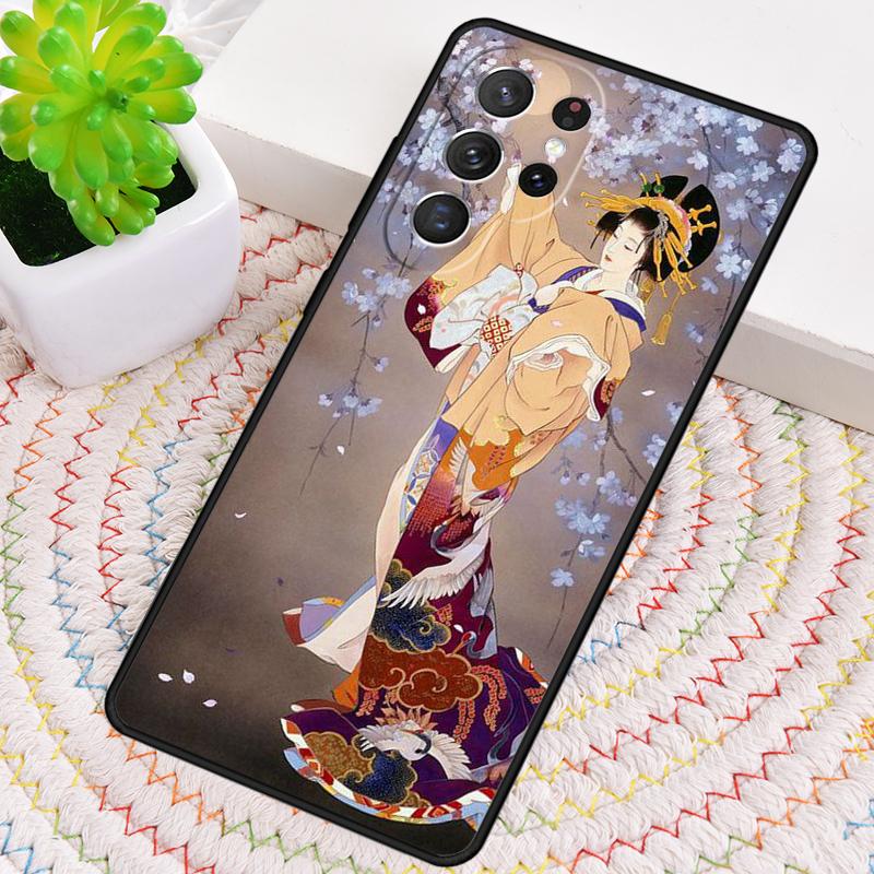 Japanese Style Geisha Teasing the Cat Phone Case For Samsung Galaxy Note 10 Pro S26 S25 S24 S23 S22 S21 Plus Ultra Cover