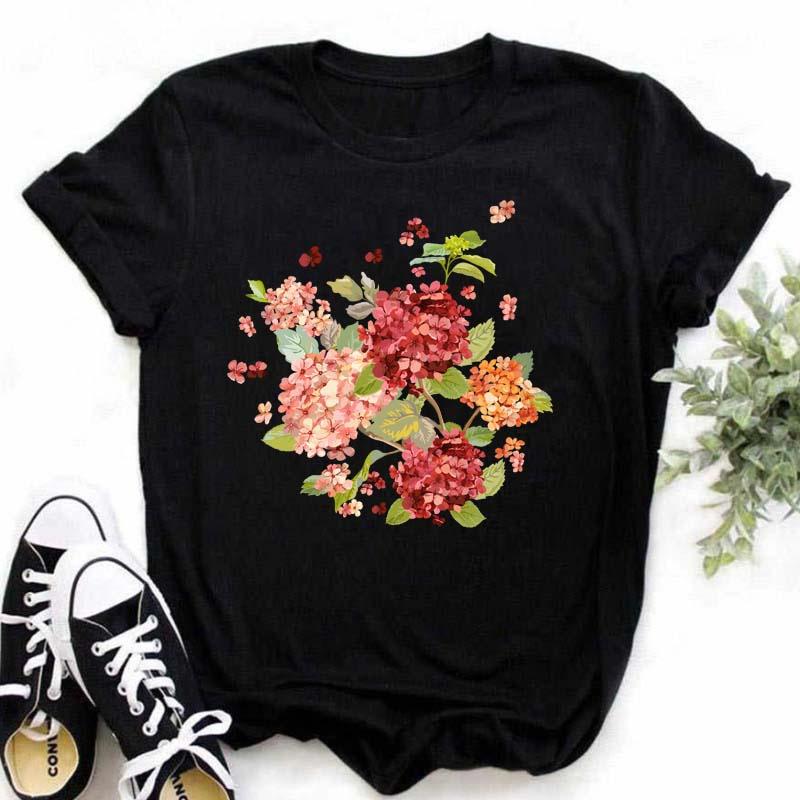 Women Graphic Flower Floral Printed T-shirts Cute 90s Style Vintage Print Tops Lady Tees Clothing Female T Shirt Womens T-Shirts