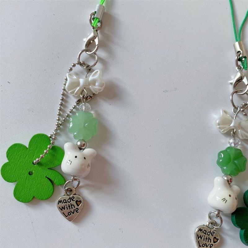 Lucky Four Leaf Clovers Phone Charm with Cute Rabbit Design Unique Fashion Accessory for Women and Students