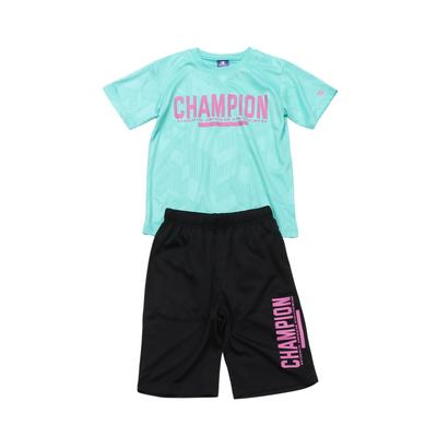 Champion Kortärmad Rundhals Träningsset Gummitryck och Basic Ljus Storlek 120 Barn (2-delat set), Snabbtorkande T-shirt Shorts, Sport,