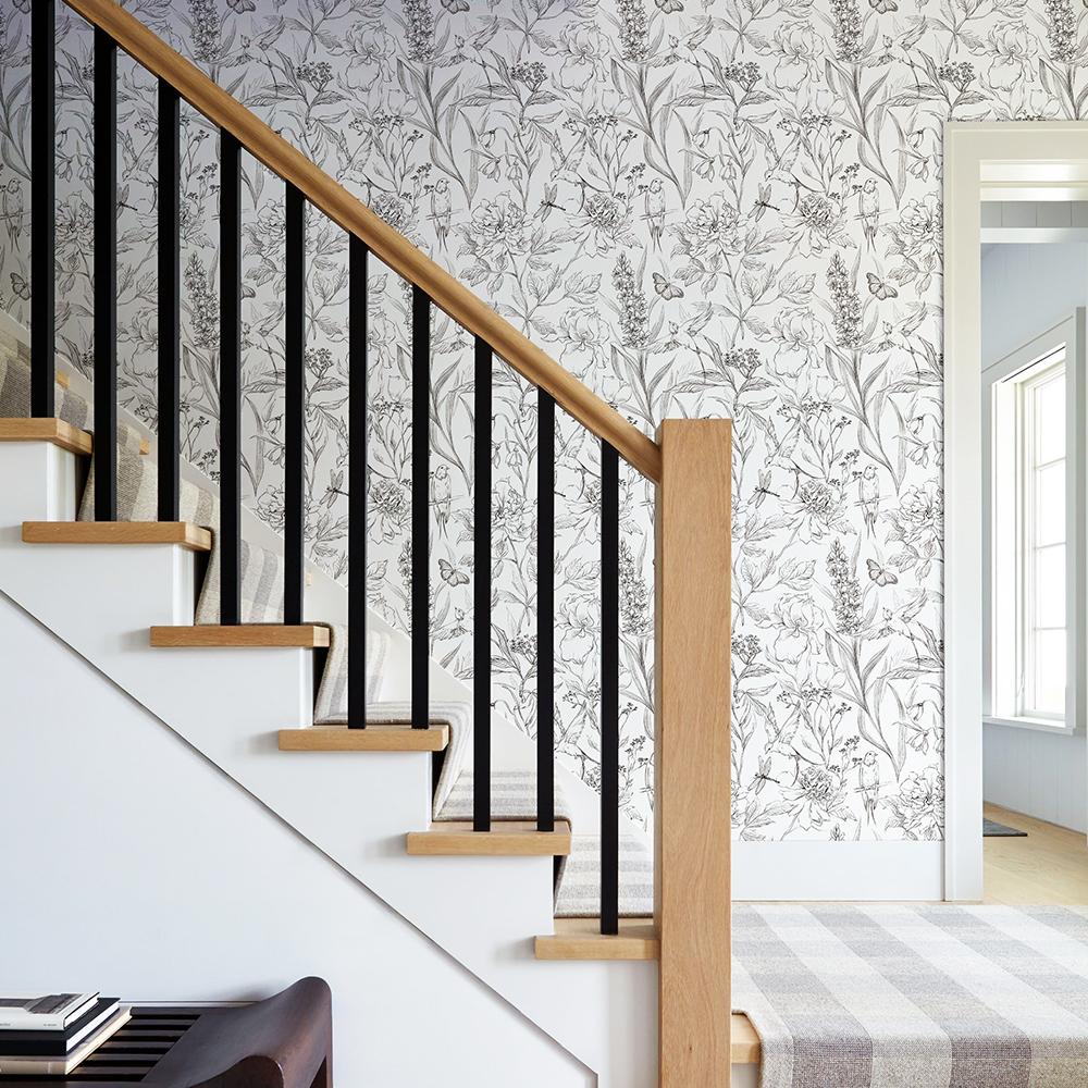 White Sketch Flowers Peel and Stick Wallpaper Floral Line Vinyl Waterproof Durable Cabinet Stickers Elegant Removable Home Decor