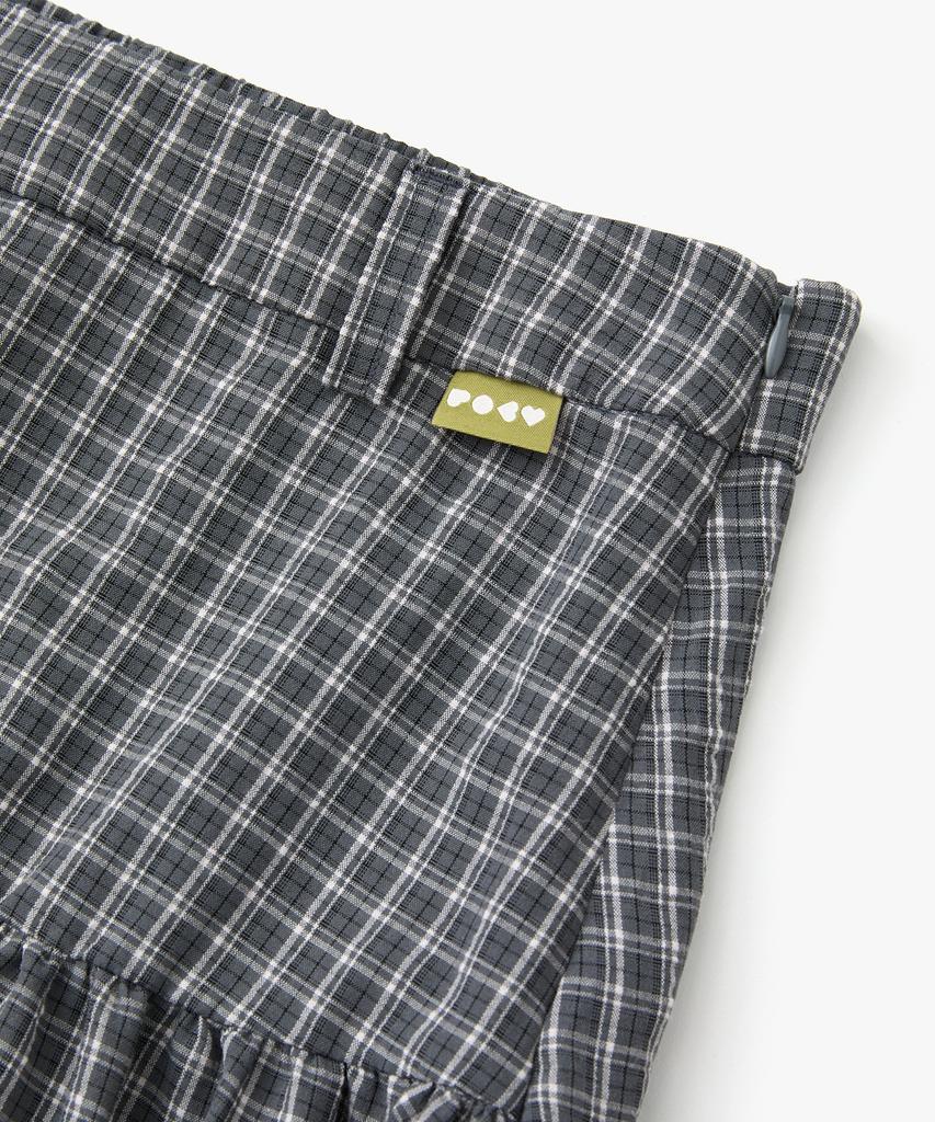 Forev Checked Shirring Long Skirt - Gray