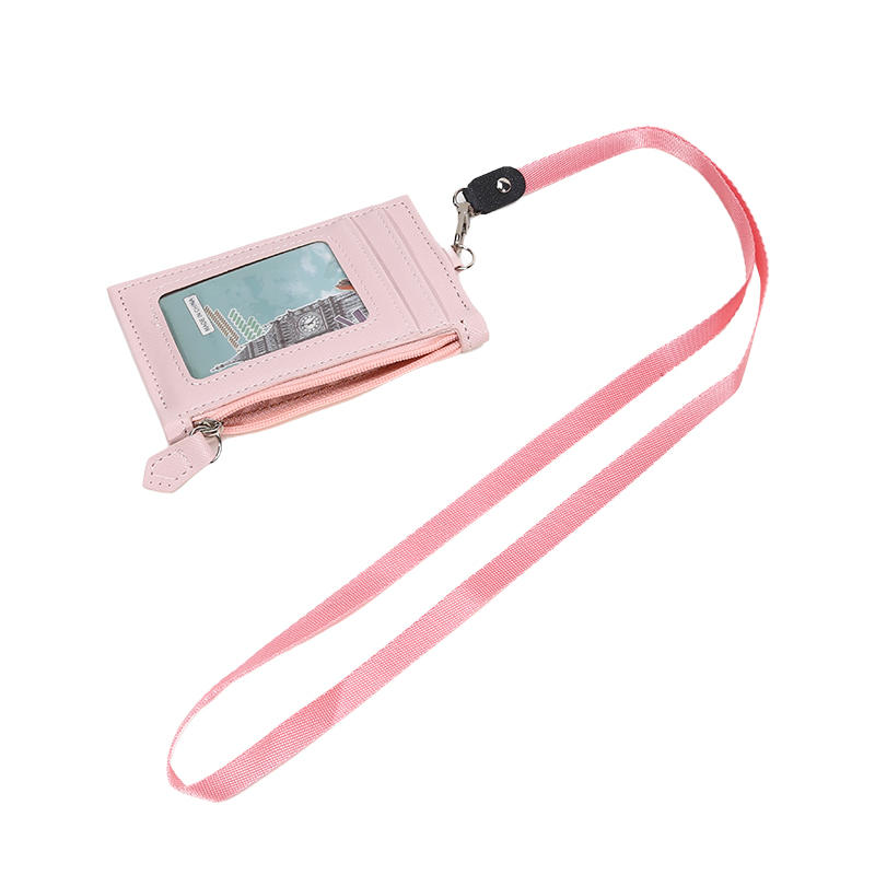 Casual Fashionable Pu Card Bag With Zipper Loose Change Bag With Hanging Rope Men'S And Women'S Card Mini Coin Bag Multiple Card Slots Id Card Bag