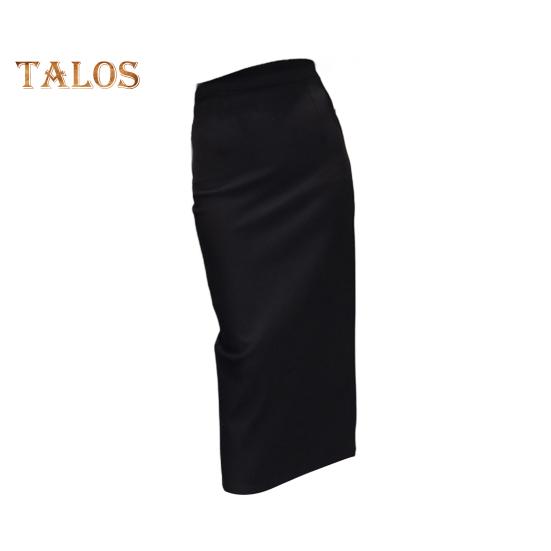 

Женская длинная юбка с высокой талией, однотонная, с разрезом сзади, юбка-миди с запахом, офисная женская облегающая юбка M чёрный