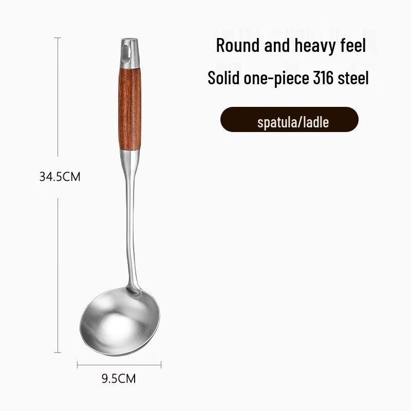 ZISIZ 316L Stainless Steel Pot Spoon with Rosewood Handle