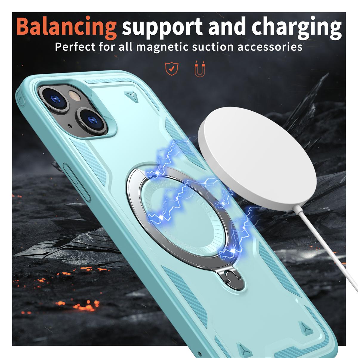 

For iPhone 15 Case Compatible with MagSafe Military Protection PC+TPU Kickstand Phone Cover Olive Green