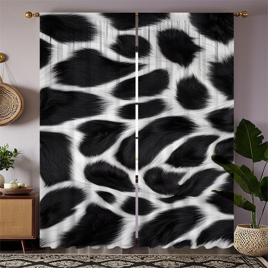 Set Of 2 Black White Leopard Print Curtains Pole Bag Christmas Decorations Home Room Curtain Made Polyester
