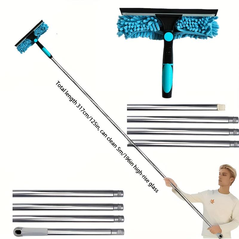 125inch Extendable Microfiber Window Cleaning Tool, Dual-Use Dry and Wet, Stainless Steel Handle, Glass Cleaner