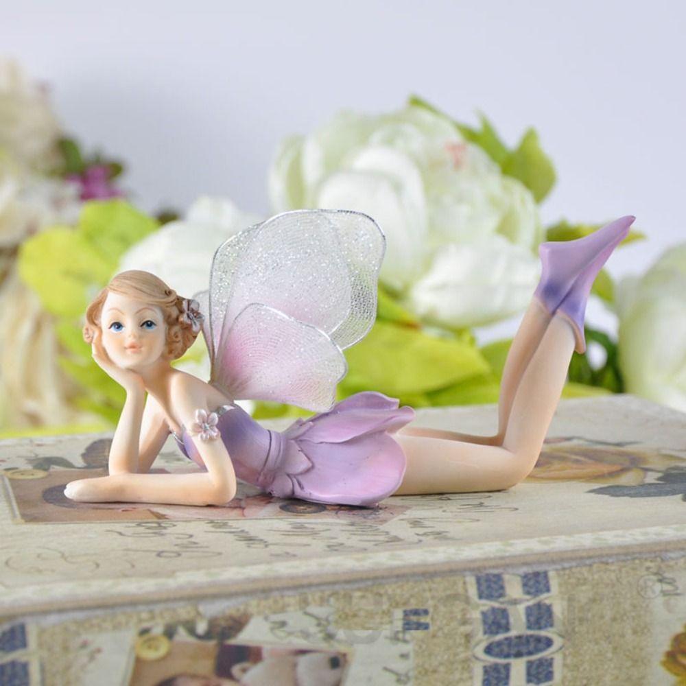 Winged Fairy Girl Miniature Resin Angel Flying Miniature Crafts Flower Fairy Figurine Desktop
