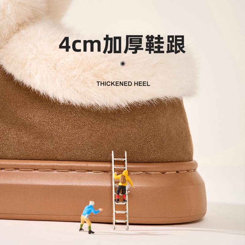 2025 new winter bag heel cotton slippers women's bow leather fleece confinement shoes thickened indoor home plush cotton shoes