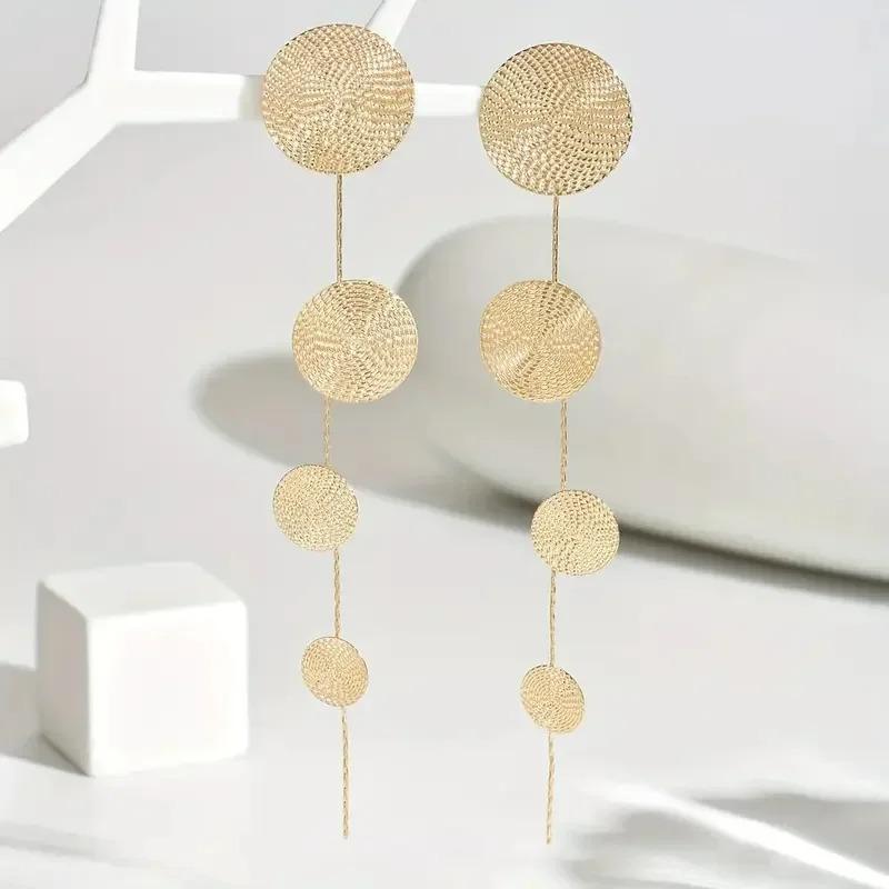 Vintage Europe USA Bohemian Fashion Round Piece Tassel Earrings Ladies Long Paragraph Design  Holiday Accessories Gift