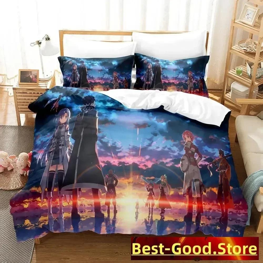 Sword Art Online Ii Bedding Set Cartoon Anime Three-Piece Set Adult Kid Bedroom Duvetcover Sets 3D Kawaii Roupas De Cama