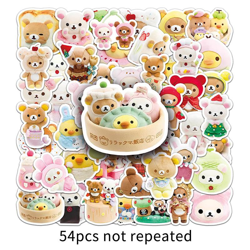 54Pcs 3D Rilakkuma Waterproof Stickers Desktop Decoration Notebook Phone Case Diy Cartoon Animal Decals Kid Toy