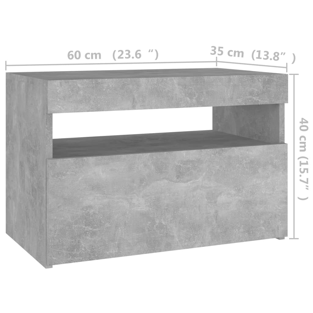 Nightstands with LED Lights 2 Pcs Concrete Grey 60 X 35 X 40 Cm
