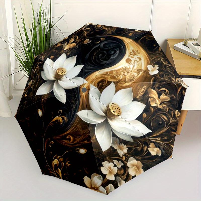 

Elegant Floral & Yin-Yang Design Automatic Folding Umbrella, 8-Rib Durable Frame, for Outdoor Use - Ideal Holiday Gift, Outdoo Iron&8K