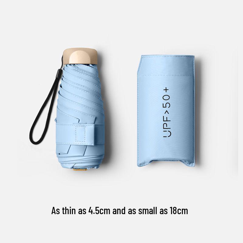 Kompaktní slunečník proti slunci a dešti: Lehký, Šestižebrový, Dvojúčelový, Mini Skládací pro Ochrannu za každého počasí