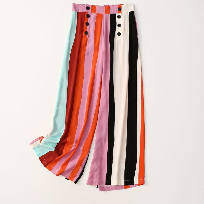 

Self-Retained Awesome ~ Export Export Color Vertical Striped Cotton Silk Casual Pants Women s Summer Thin Artificial Cotton Loose Pants Pink White Euro-M/L