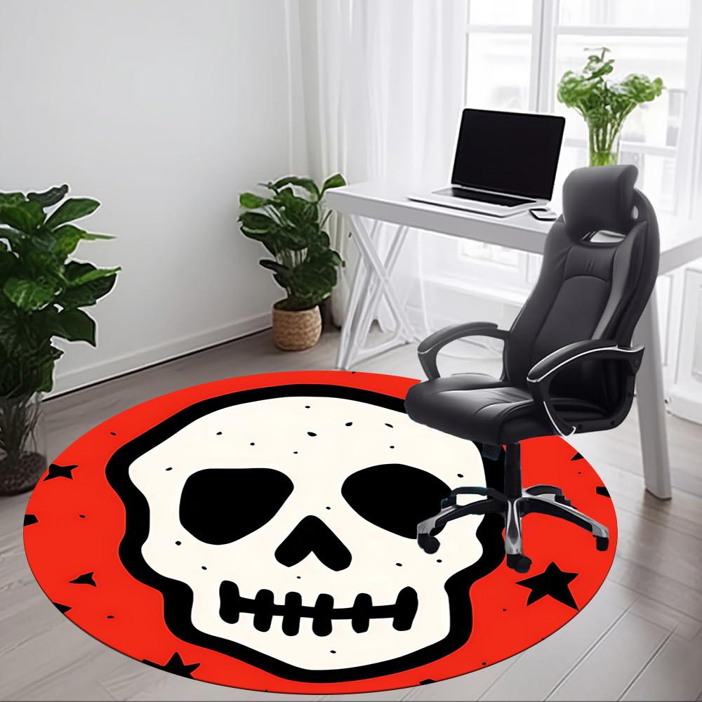 1pc Skull Party Office Round Area Rug, Mat Suitable For Office, Under Office Chairs Bedroom Living Room Home Decor, Room Deco