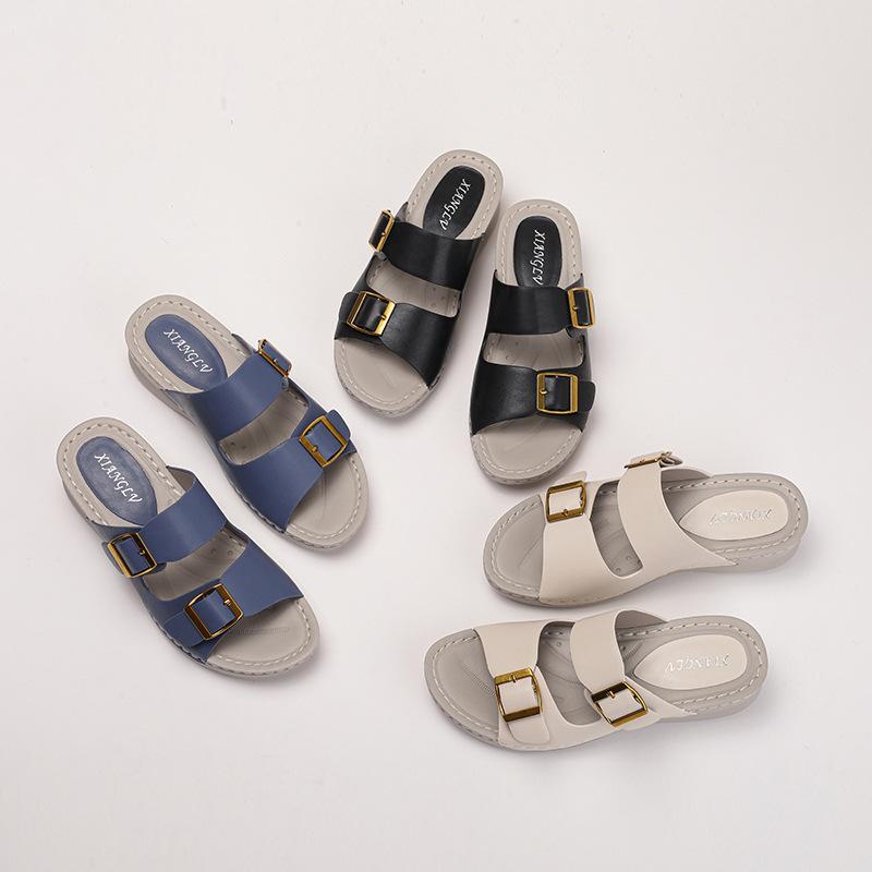Thick-soled Heightening Slippers for Women's Summer Wear, New Breathable Lazy People Pedal Beach Sandals