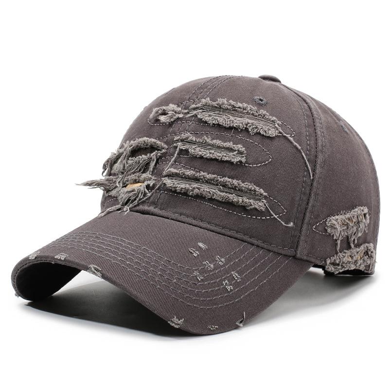Distressed Trendy Hip-Hop Hole Breaking Ripped Baseball Cap Vintage Washed Retro Duckbill Cap Korean Ins Deep Top Sunshade