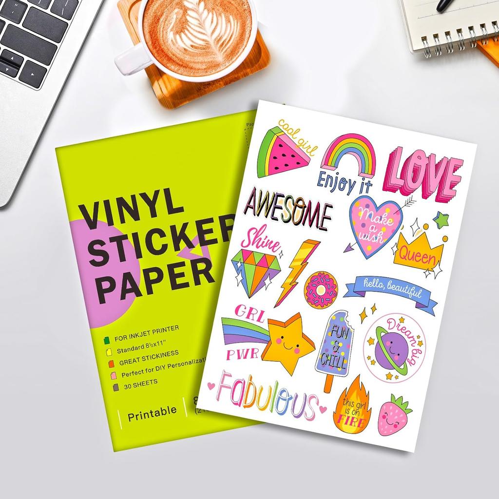 Ruibytree 30 Sheets Printable Clear Vinyl Sticker Paper for Inkjet Printers,Transparent Paper of 8.5x11 "DIY Personalized Self-adhesive Paper That is