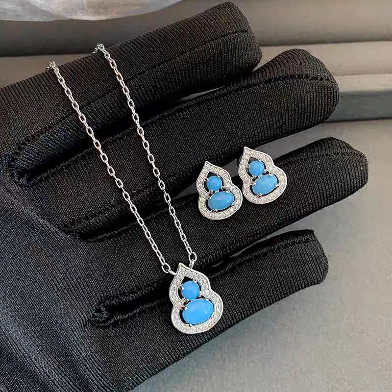 Egyptian/New Chinese Turquoise Gourd Necklace Female White National Tide Inlaid Retro Premium Lucky Clavicle Chain