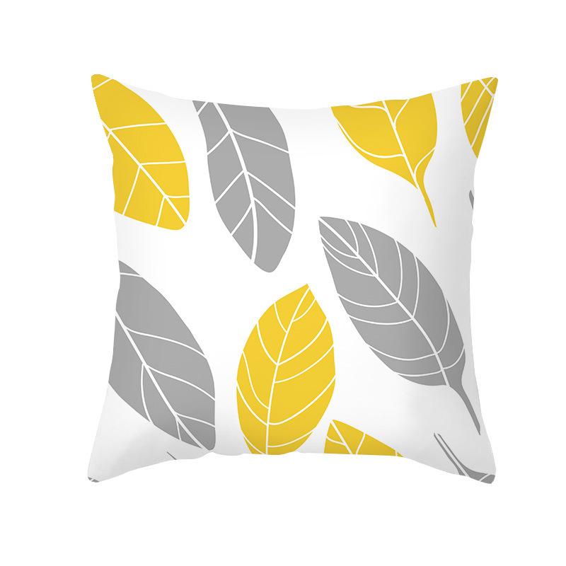 Nordic Simple Peach Leather Velvet Pillowcase Yellow and Gray Geometric Pattern Office Sofa Pillowcase