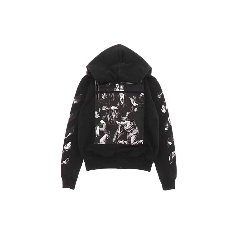 

Off-White Caravaggio Square Slim Hoodie на молнии, черная/разноцветная мужская верхняя одежда OMBE001S20E300051088