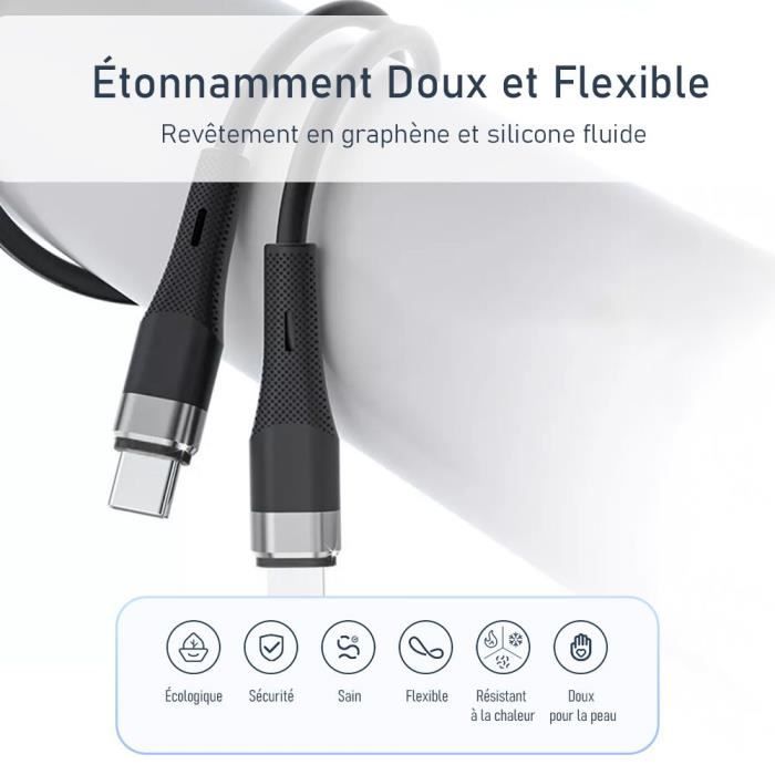 Câble USB C vers USB C Rapide 60W pour Xiaomi 15 14 Ultra, Xiaomi 14T-14T Pro, Xiaomi 13 13T 13T Pro 12-12T - Noir 1M