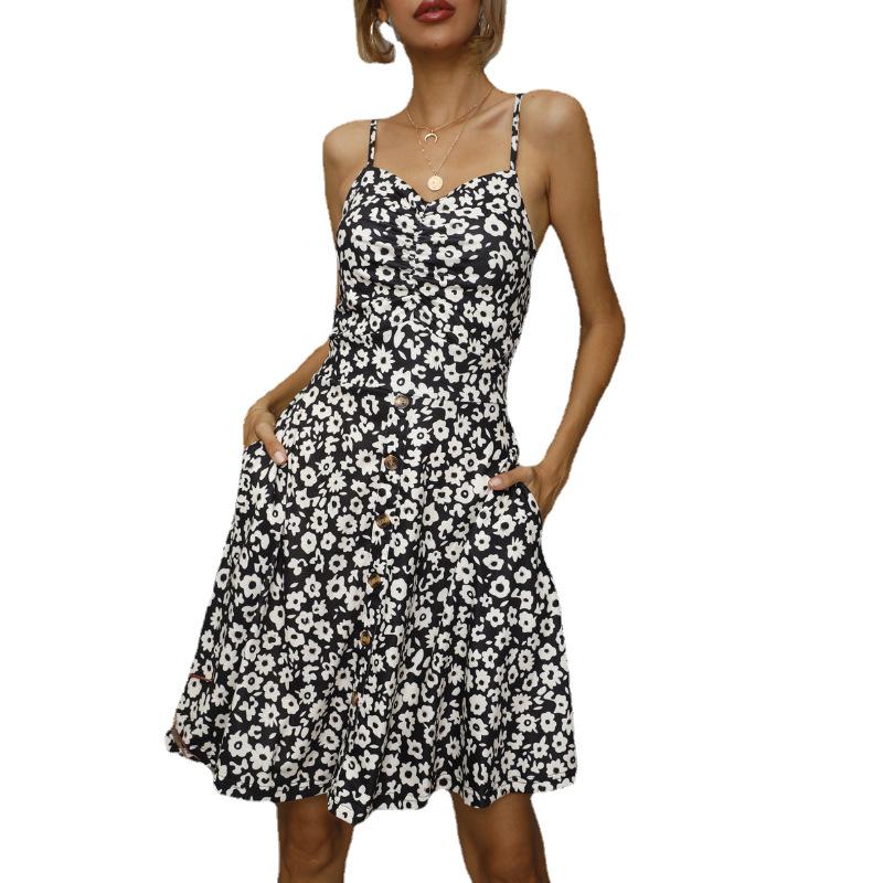 GMXIA Rochie sexy cu halter, primăvară și vară, mărime mare, imprimată cu imprimeu floral, fustă scurtă medie