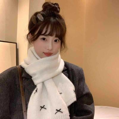 Bow Small Fragrance Cute Scarf Female Season Student Warm Knitted Neck