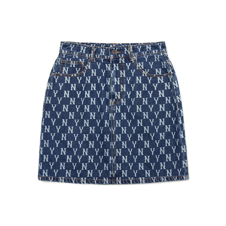 New MLB Base Logo Denim Short Skirts Women's Dark Blue 3FDSM0123-50BLS